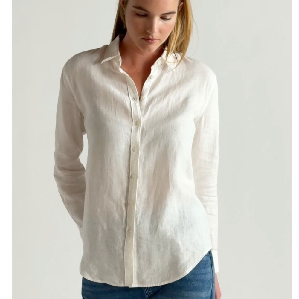 Quince Button Down Shirt 100% European Linen XS White Long Sleeve Classic Basic